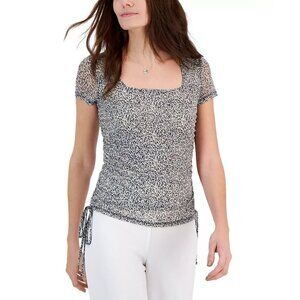 INC International Concepts Women's Mesh Side-Tie Top Orla Animal Print S…